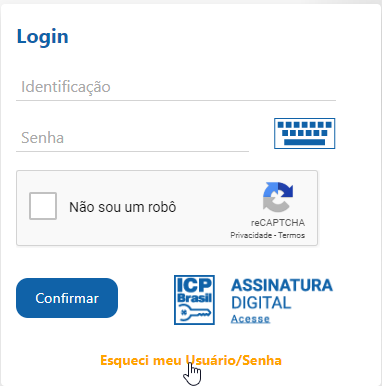 imagem do card de login do ISS online - indicando link para recuperar usuario e senha