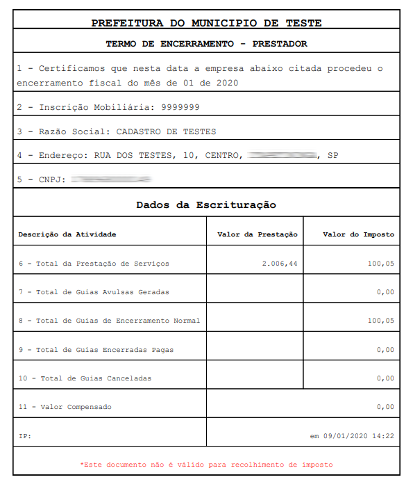 Tela de encerramento de escrituração fiscal após a competência ter sido encerrada.