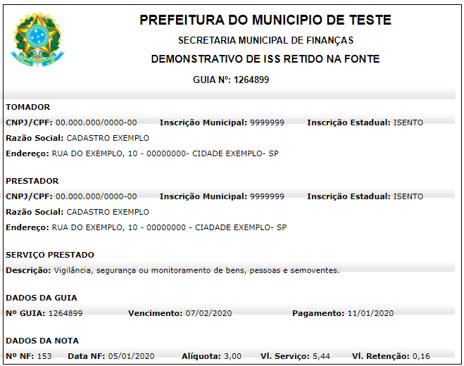 Tela de consulta de escrituração do prestador
