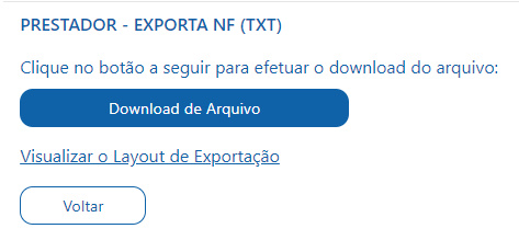Tela de consulta de escrituração do prestador