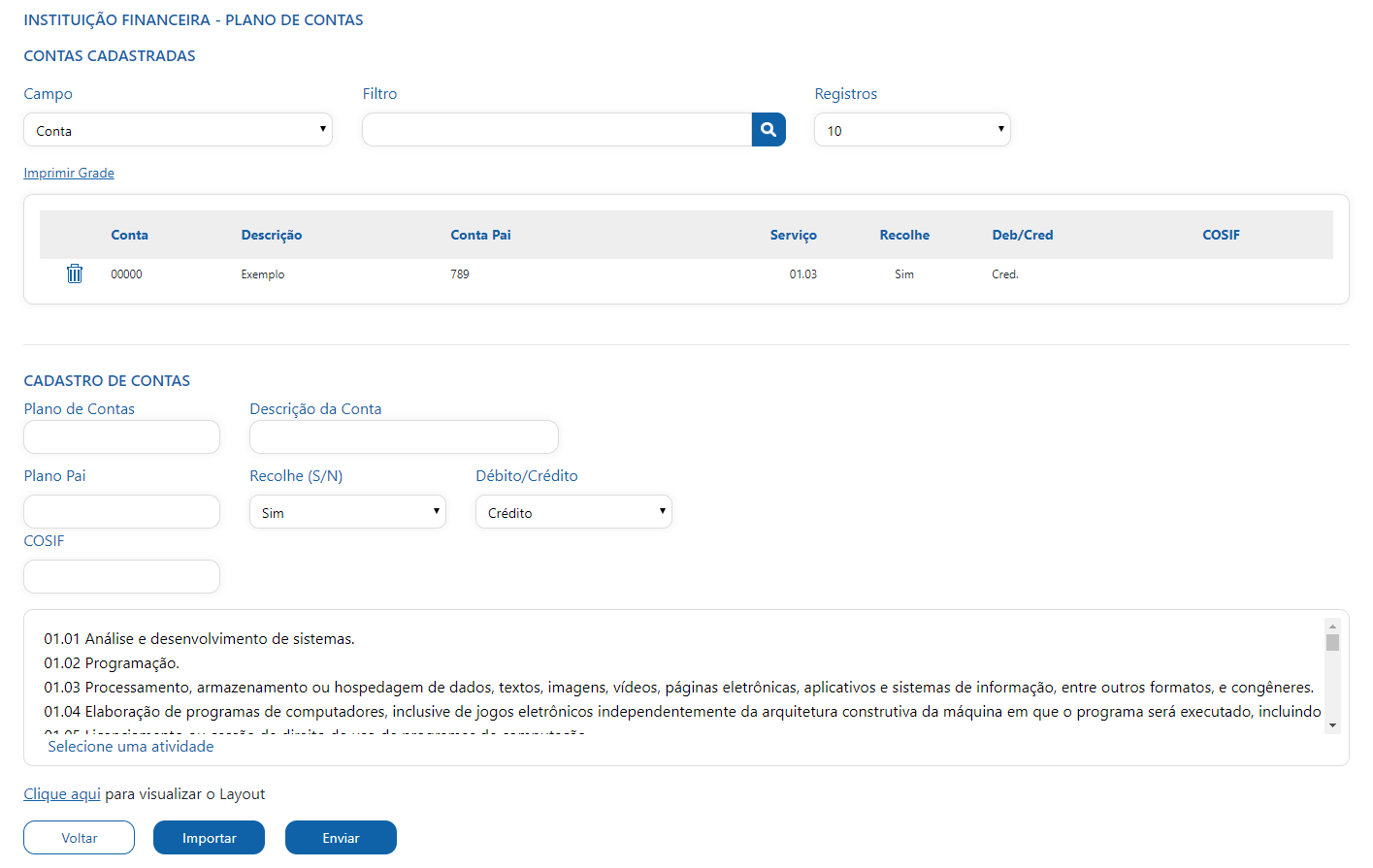 Tela do livro fiscal do tomador