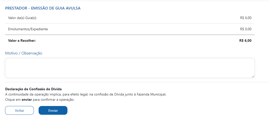Tela de consulta de escrituração do prestador