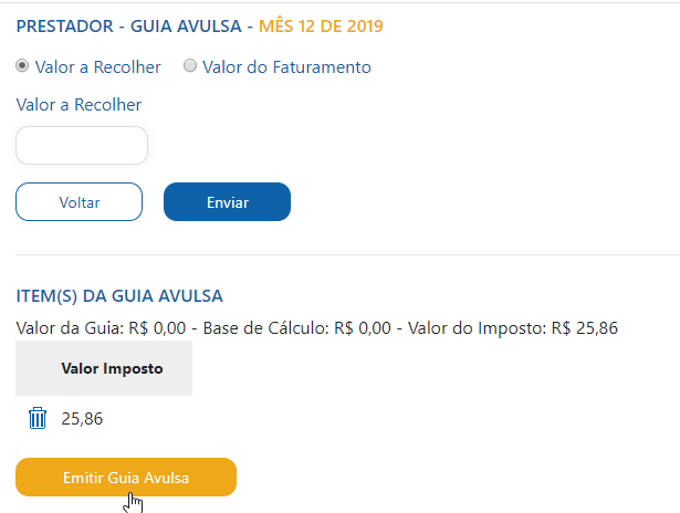Tela de consulta de escrituração do prestador