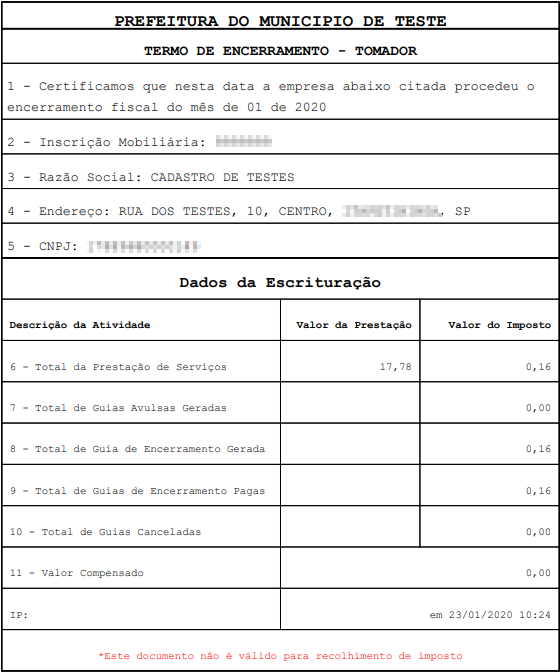 Tela de encerramento de escrituração fiscal