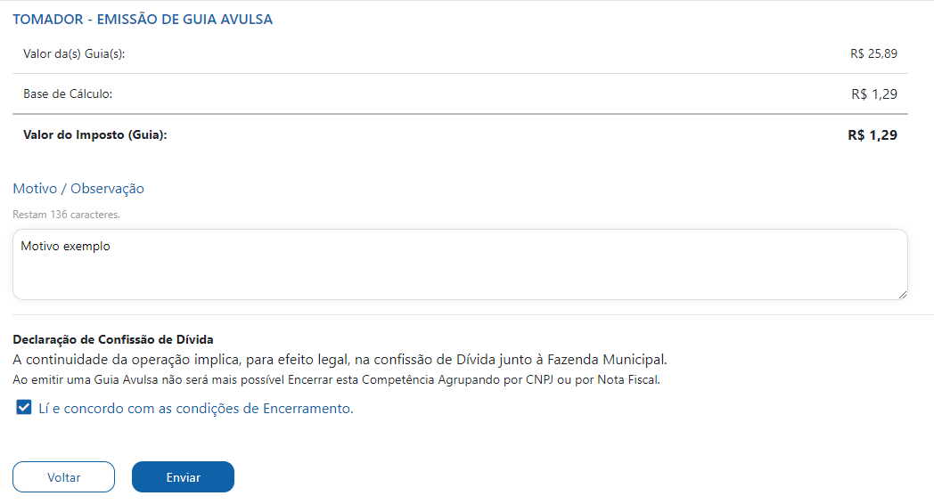 Tela de consulta de escrituração do prestador