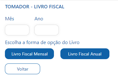 Tela do livro fiscal do tomador
